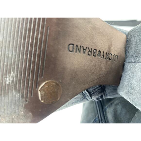 Lucky brand women 5 Gray suede leather zip roundtoe chunky block heel ankle boot - Picture 7 of 9